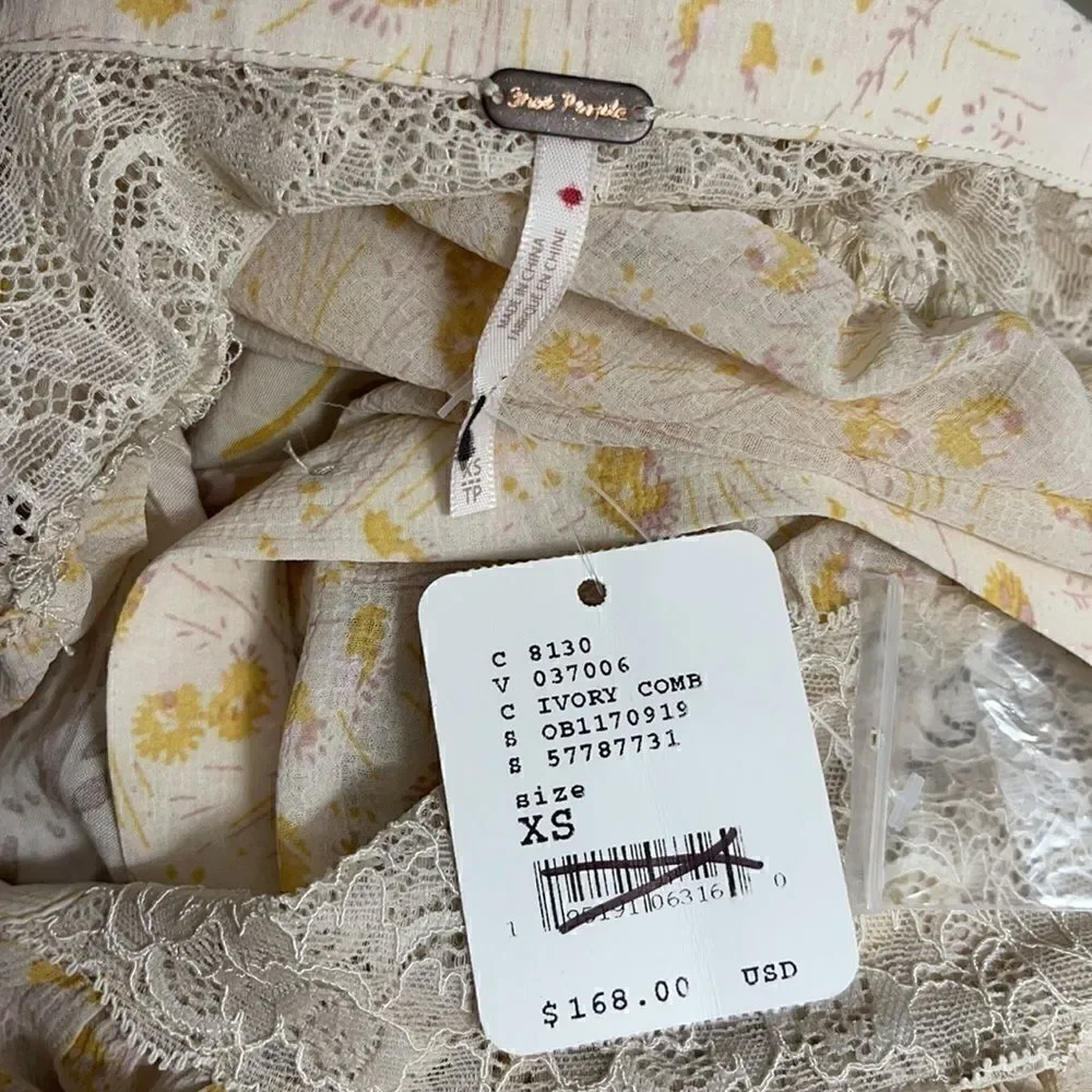 Free People Sheer Romance Mini Dress in Tea Combo Size XS